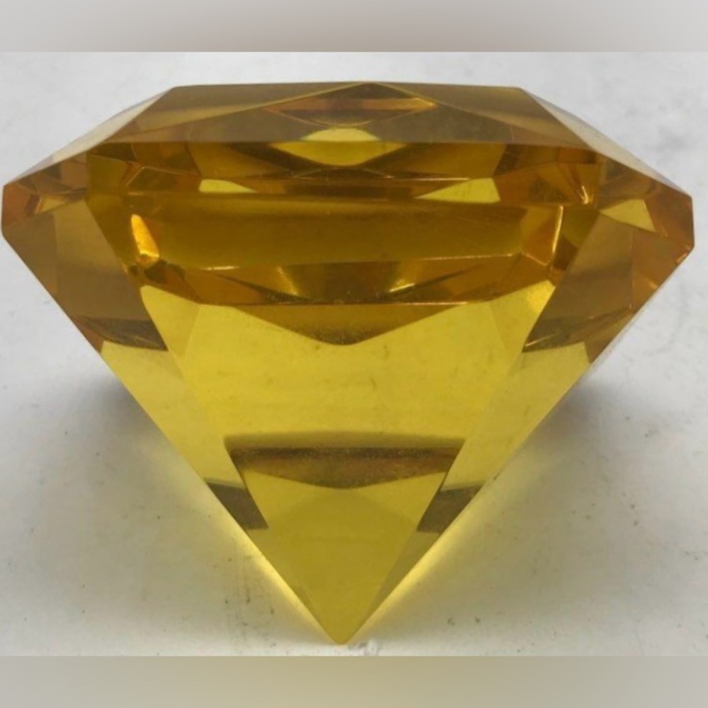 Oleg Cassini Sapphire Golden Yellow Round Diamond Cut Signed Paperweight